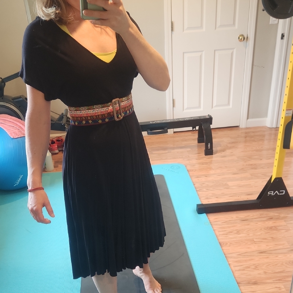 Elegant Black Dress with Colorful Belt